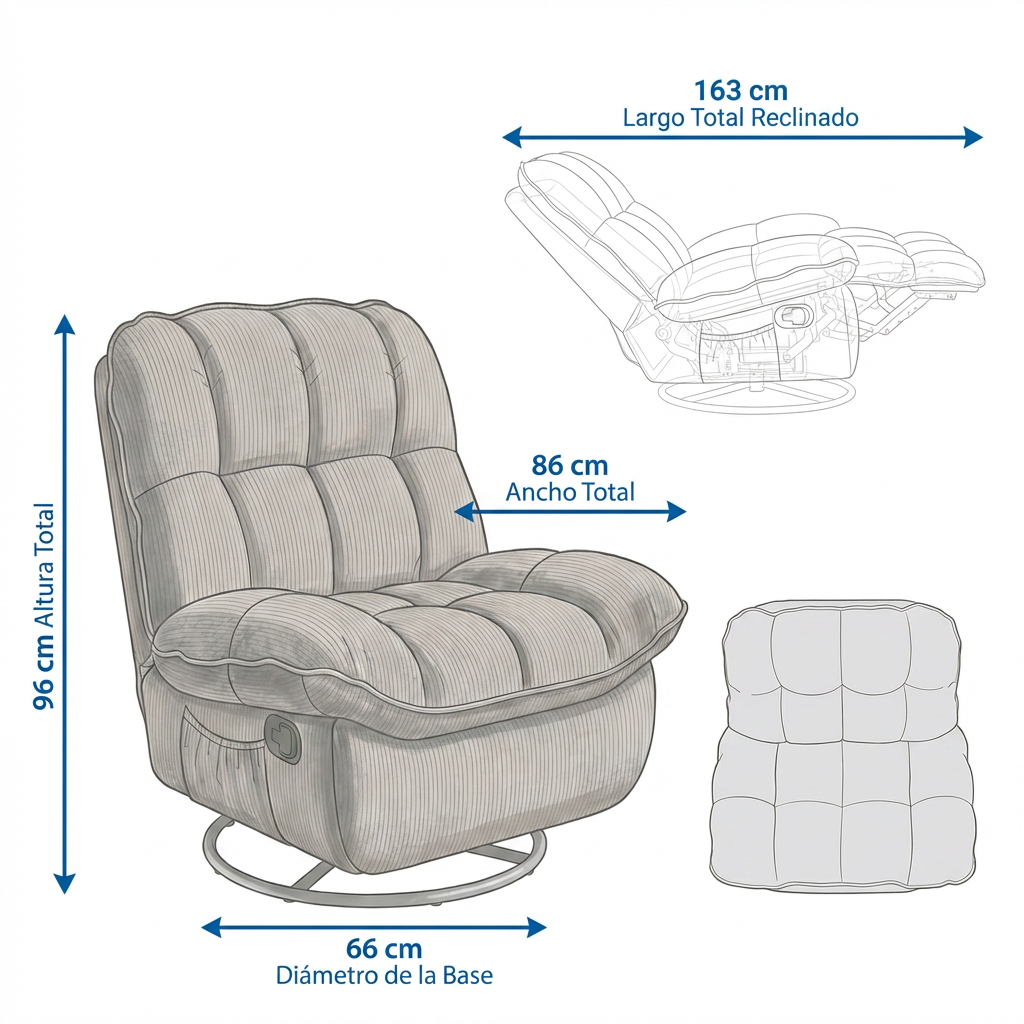 Sillón Relax Giratorio Reclinable 360° en Lino