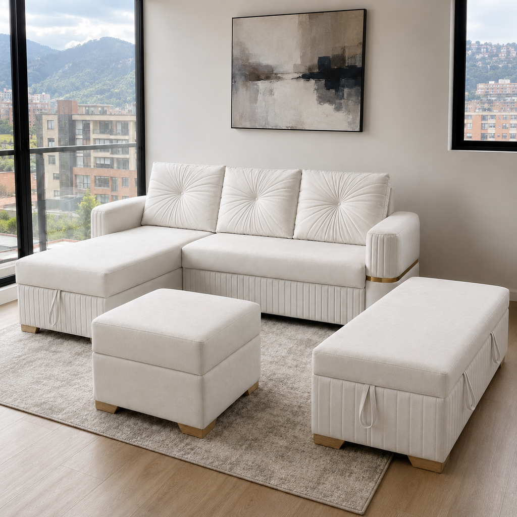 Sofá Seccional en L con Chaise y Almacenamiento