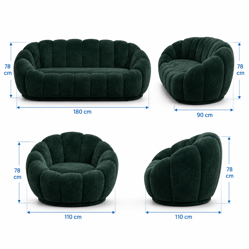 Sala Nube Bouclé Verde – 2 Piezas