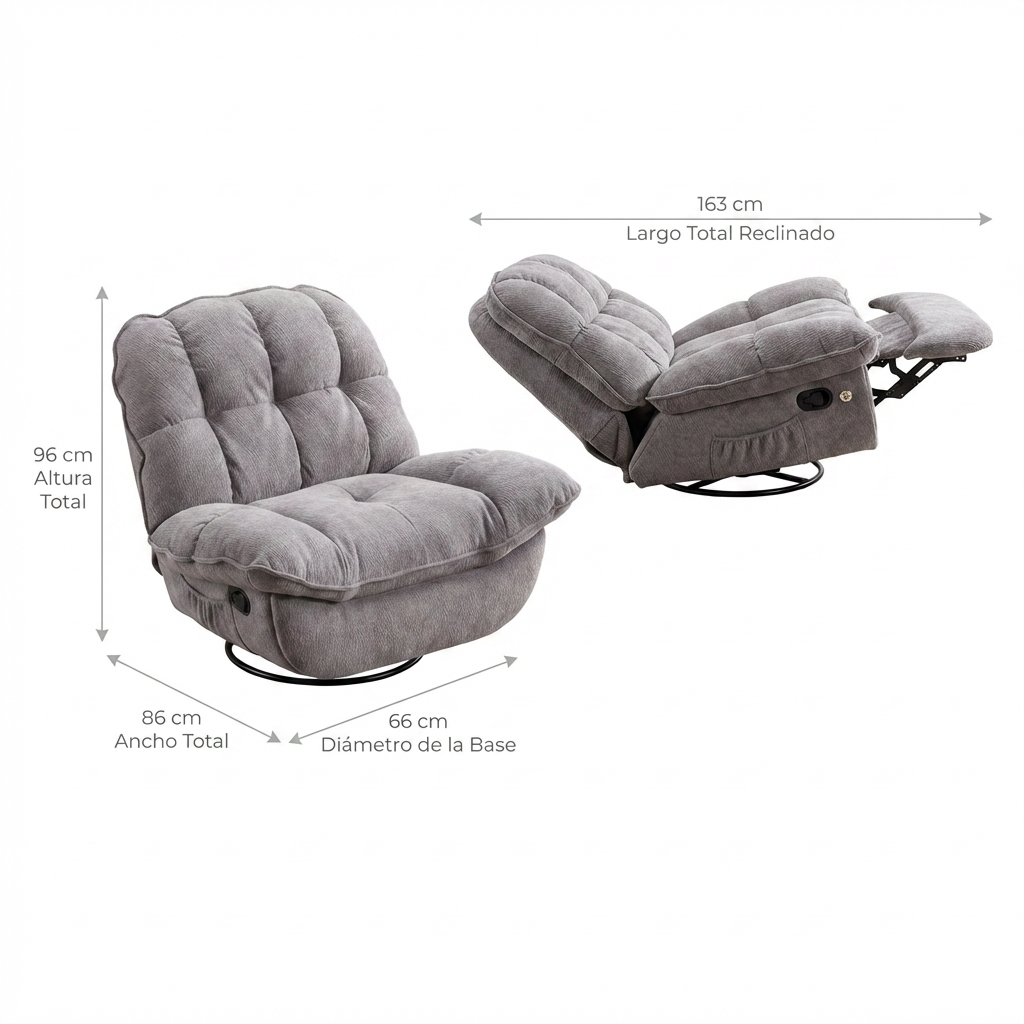 Sillón Relax Giratorio Acolchado Reclinable 360° Chenille